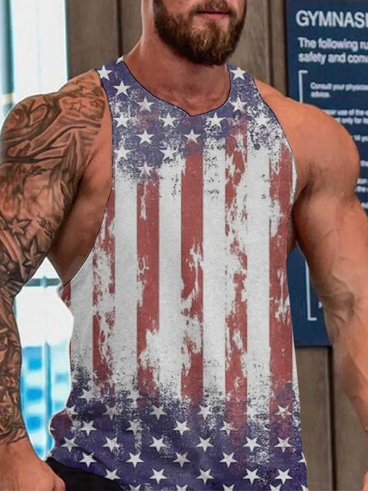 Men'S Independence Day Round-Necked Sleeveless Vest
