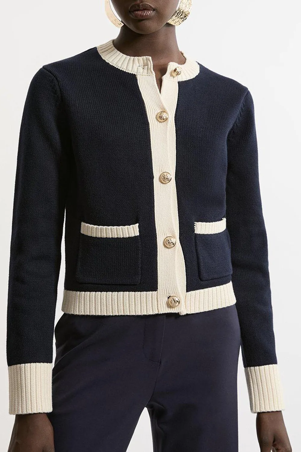 Cotton Cropped Knit Boxy Cardigan