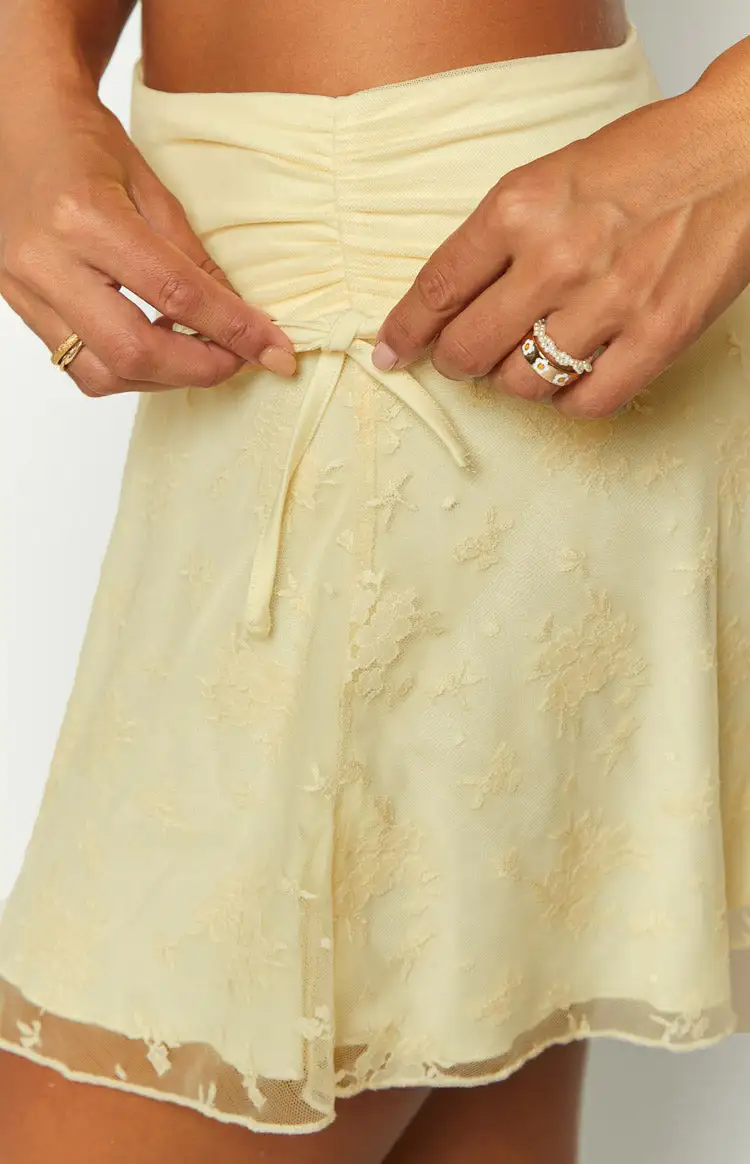 Yellow Sequin Drawstring Mini Skirt