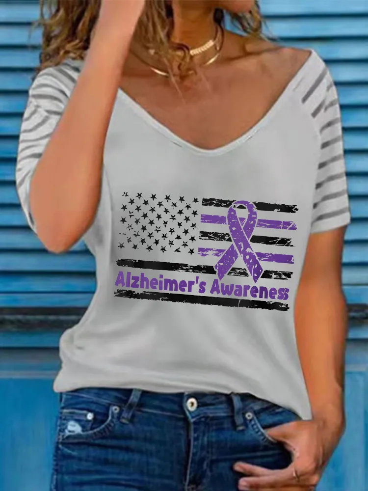 Women'S Alzheimer'S Awareness V-Neck Short-Sleeved T-Shirt