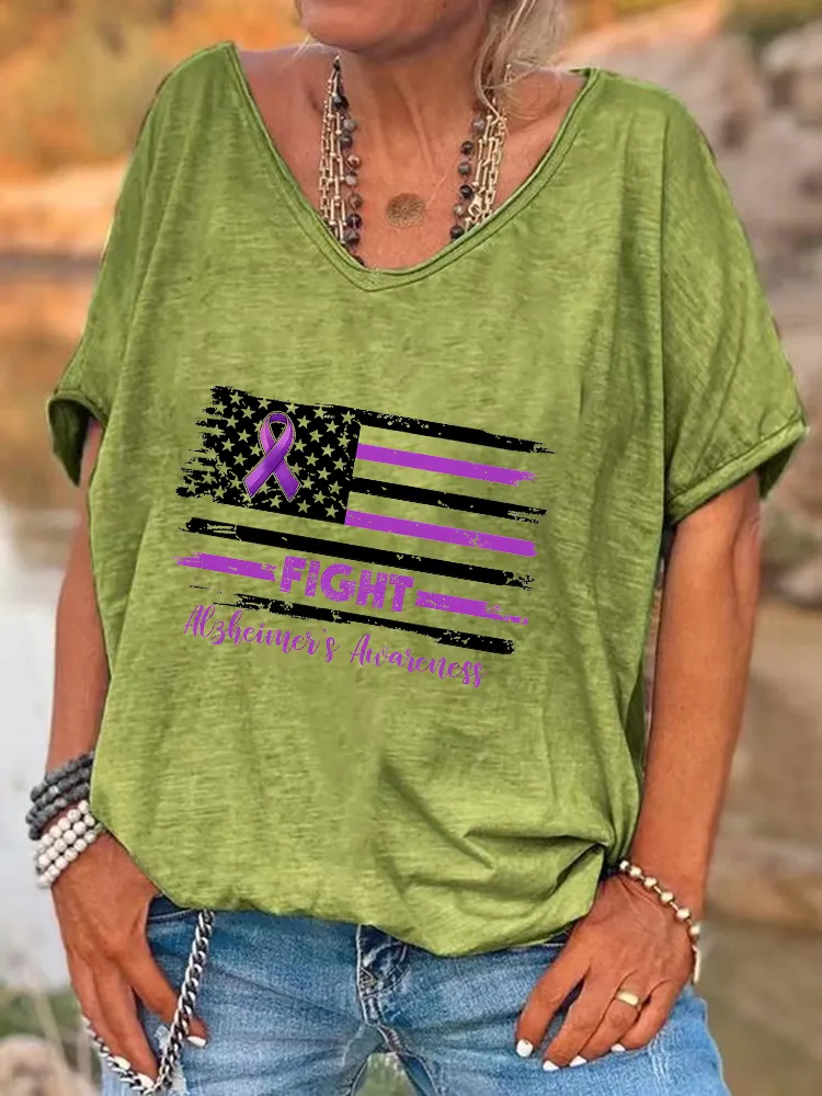 Women'S Fight Alzheimer'S Awareness V-Neck Short-Sleeved T-Shirt