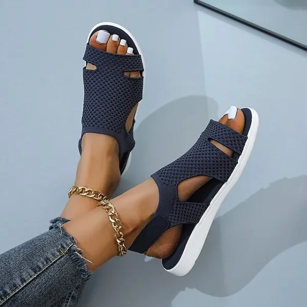 Women's Sandals Plus Size Flyknit Shoes Outdoor Daily Walking Summer Flat Heel Open Toe Sporty Casual Walking Shoes Tissage Volant Magic Tape Solid Color Solid Colored Almond Light Blue