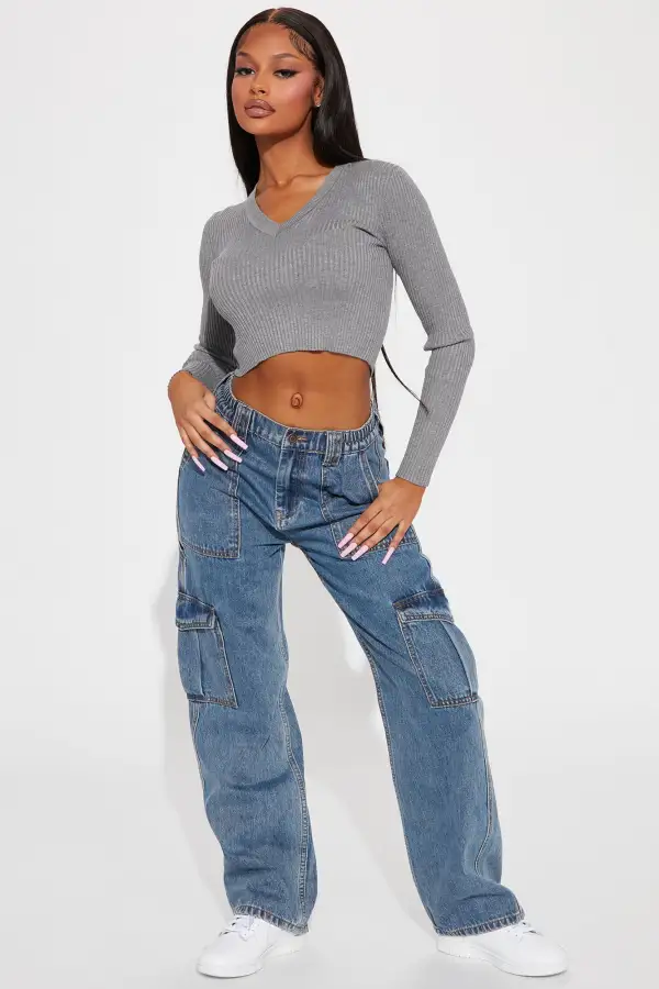 Sheila Ribbed Crop Sweater - Heather Grey