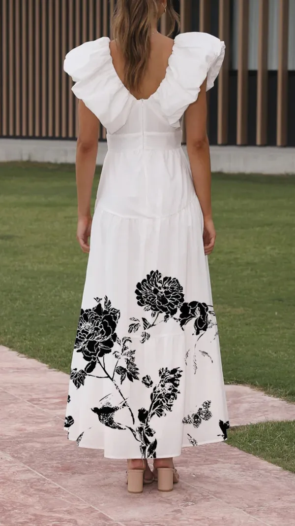 V-Neck Layered Sleeves Casual Midi Dress