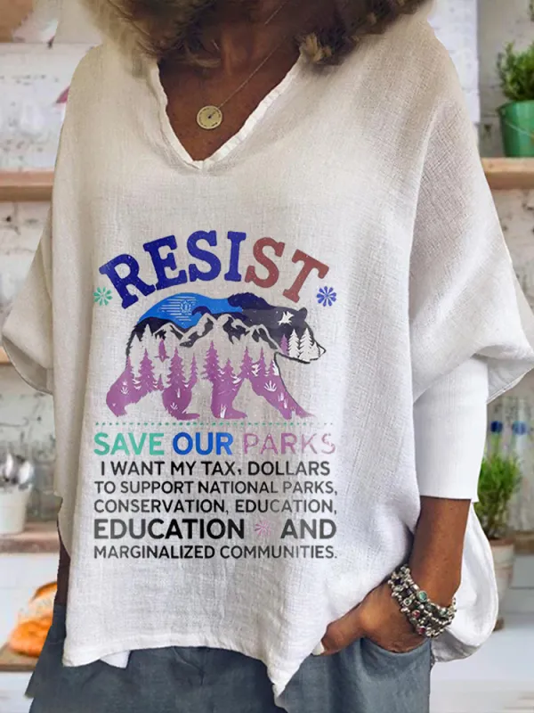 Women'S  Resist Save Our Parks V-Neck Short-Sleeved T-Shirt