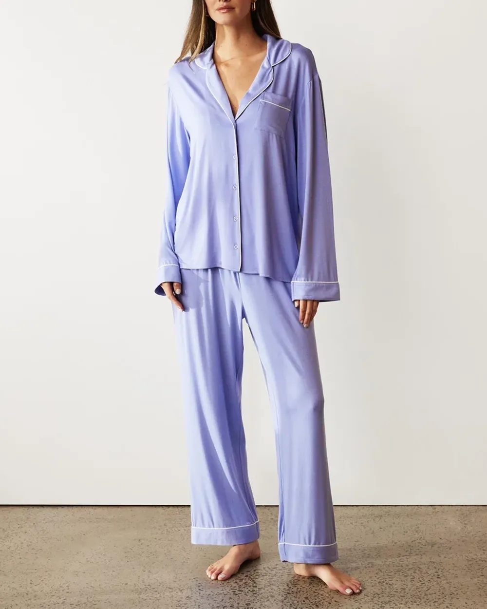 Long Sleeve Button-up Shirt Pajama Set