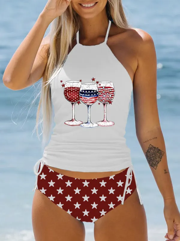 Women'S Star-Striped Goblets Printed Swimsuit Set