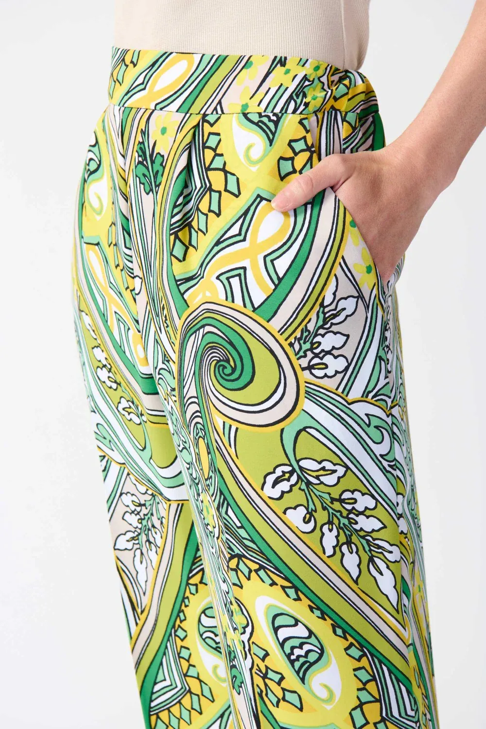 Woven Paisley Print Crop Pants