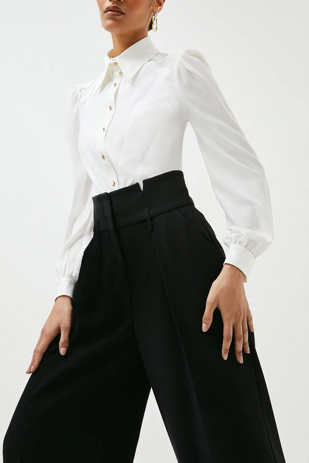 Tall Tailored Compact Stretch High Waist Wide Leg Trousers