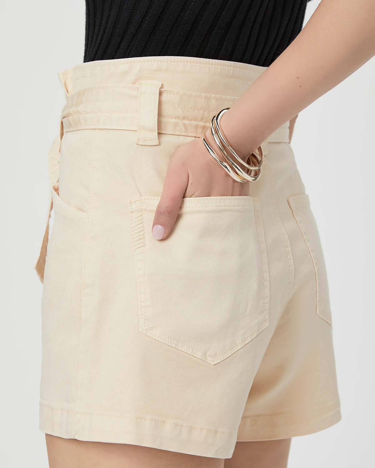 Beige Belted Waist Shorts
