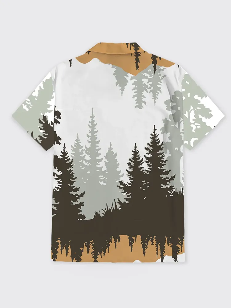 Fir Tree Forest Border Button Up Shirt