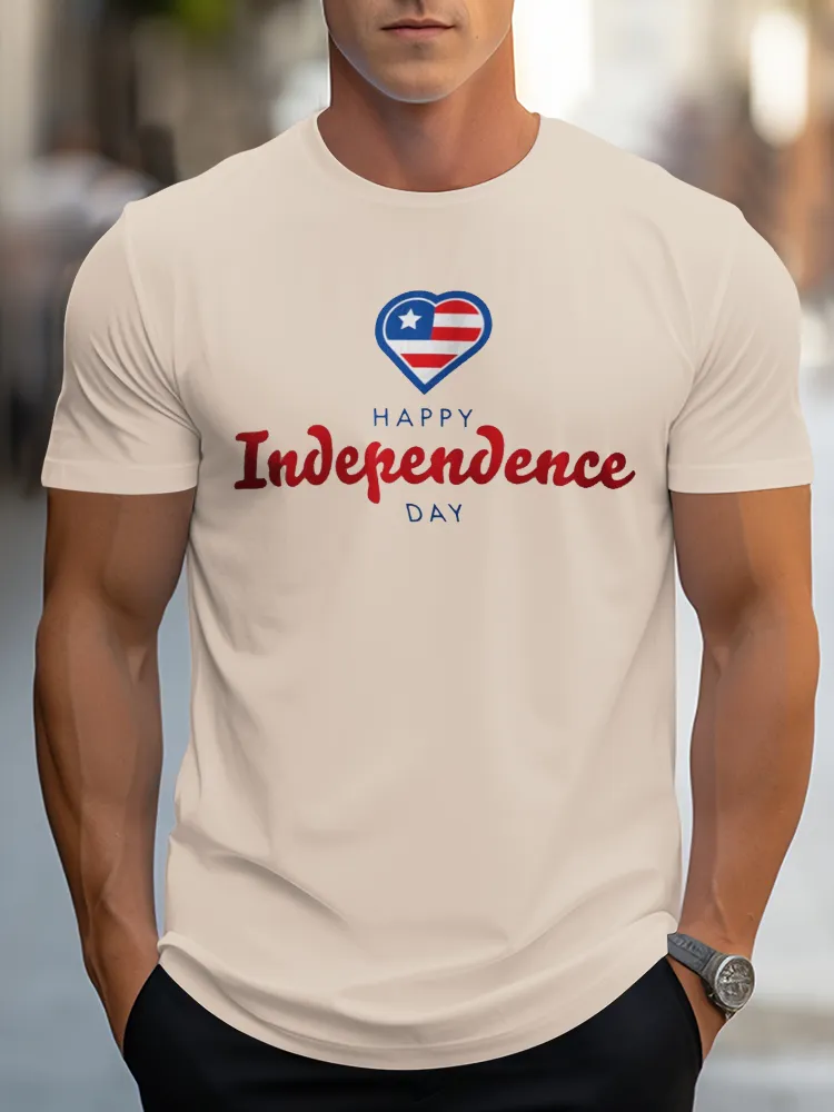 Man'S Happy Independence Day Round-Neck Short-Sleeved T-Shirt