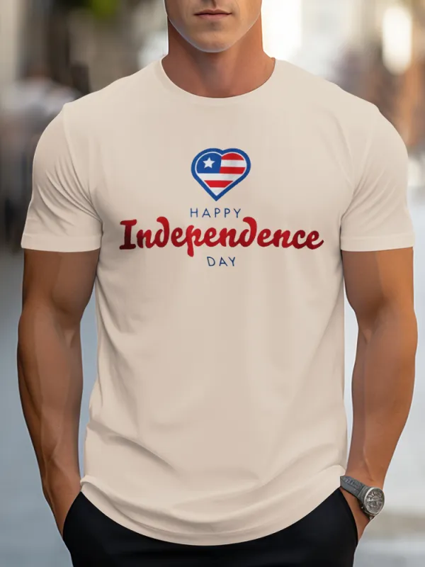 Man'S Happy Independence Day Round-Neck Short-Sleeved T-Shirt
