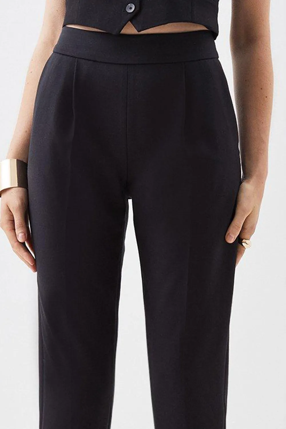 Casual Style Compact Stretch High Waist Tailored Trousers