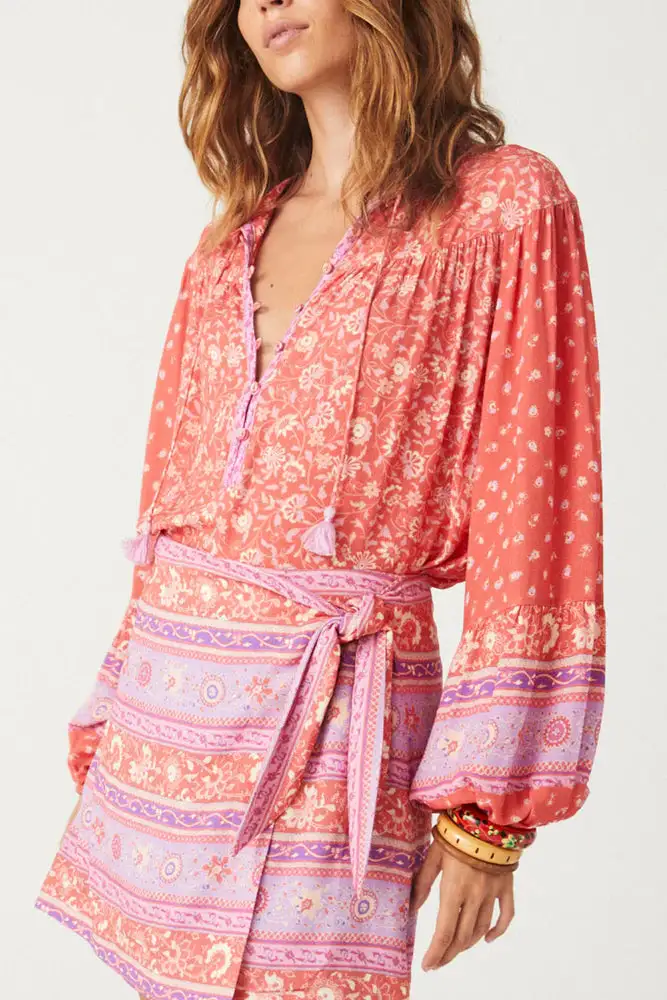 Pink Printed Wrap Blouse