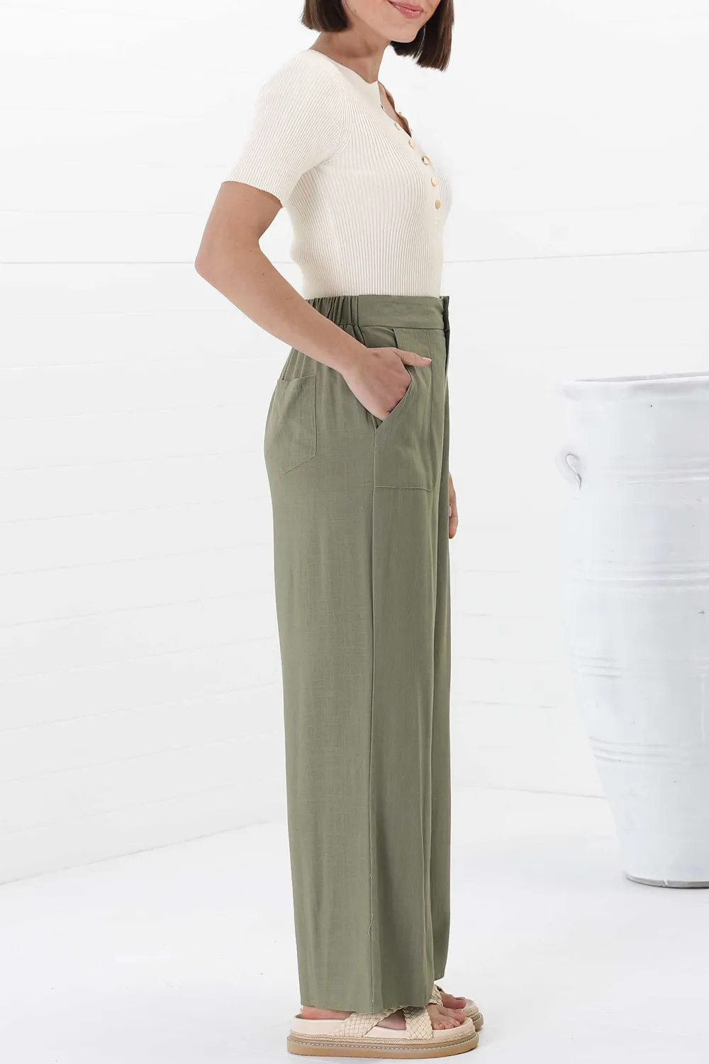 Olive Green High Waist Wide Leg Trousers