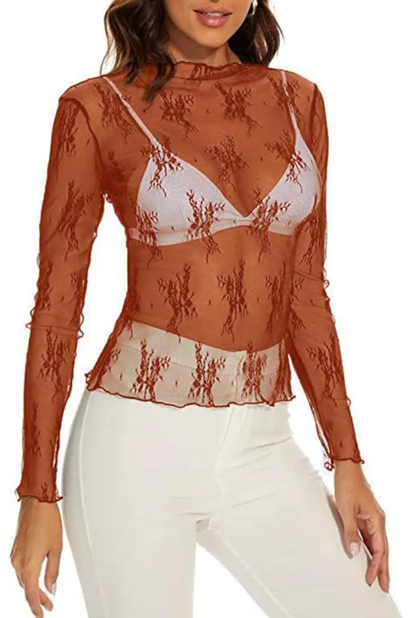 Mincib Mesh Lace Long Sleeve Layering Top
