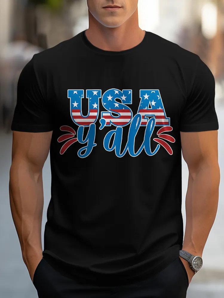 Man'S USA Y'All Round-Neck Short-Sleeved T-Shirt