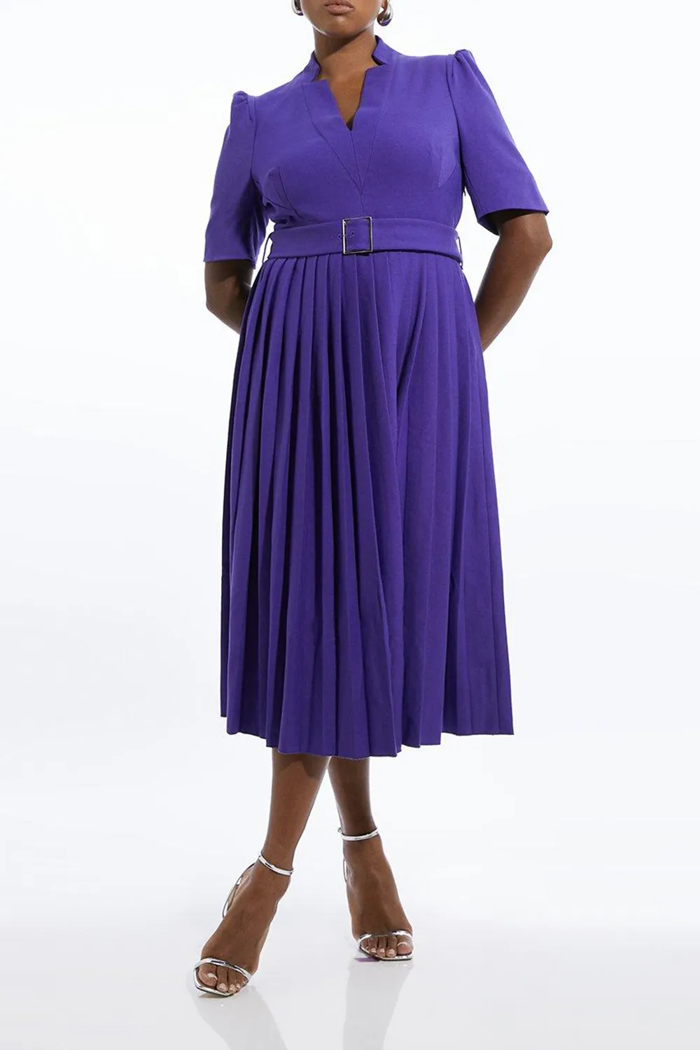 Plus Size Structured Crepe Pleat Dress