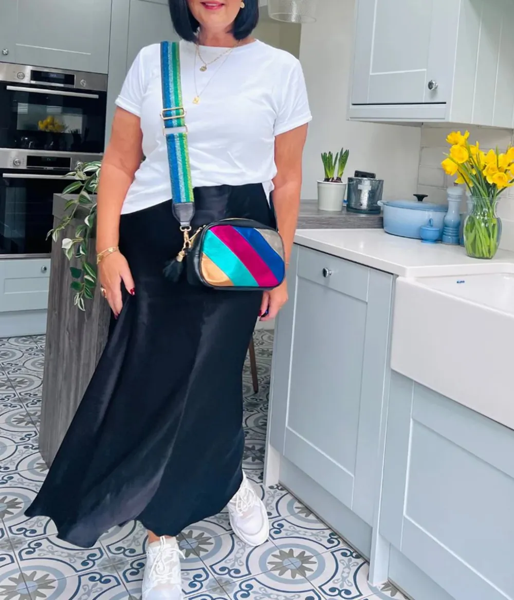 Black Satin Maxi Slip Skirt