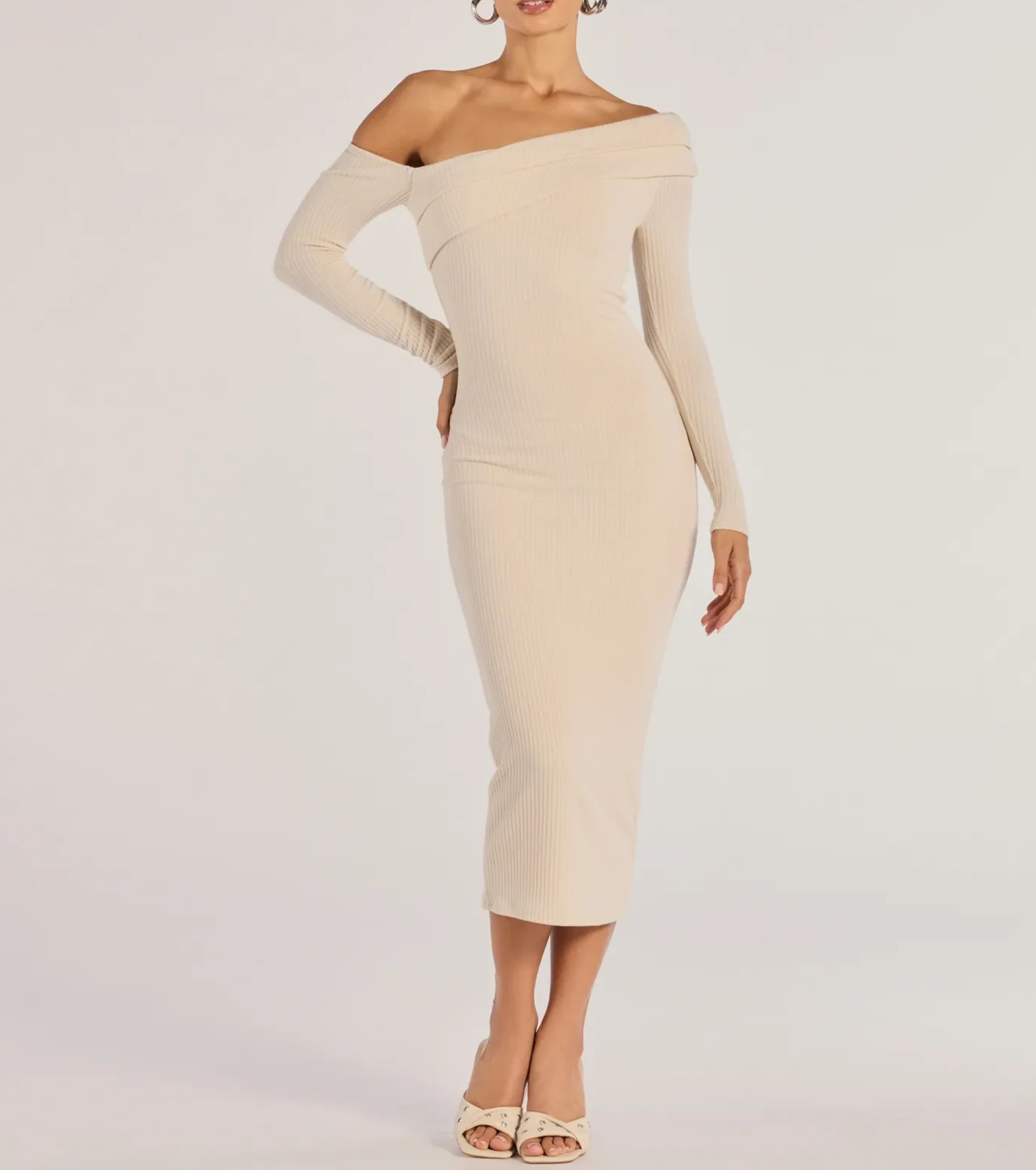 Sharp Lines Asymmetrical Long Sleeve Midi Dress