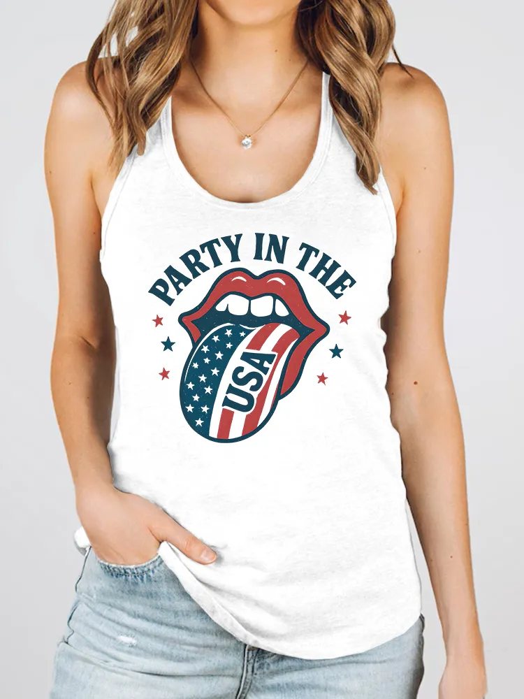 Women'S Party In The Usa Round-Necked Sleeveless Vest