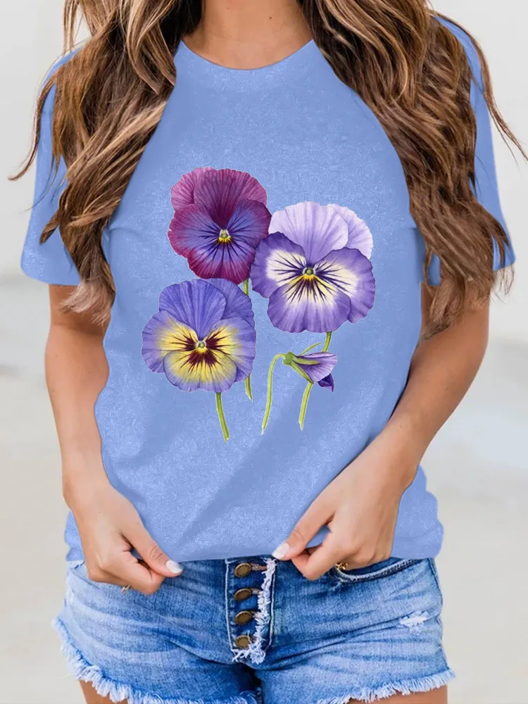 Women'S Floral Printed Alzheimer'S Awareness T-Shirt