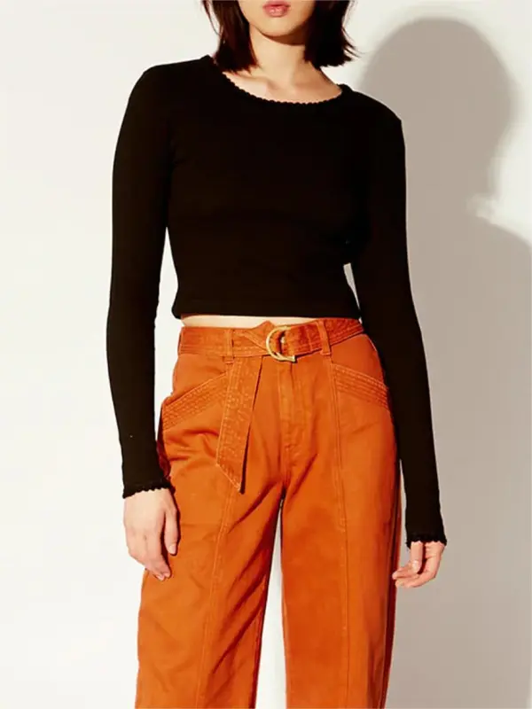Black Cropped Long Sleeve Top