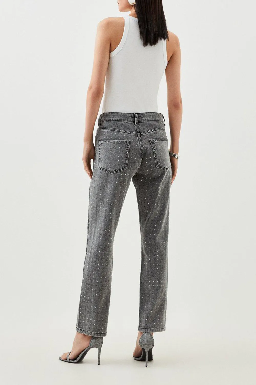 High Rise Slim Leg Embellished Jeans