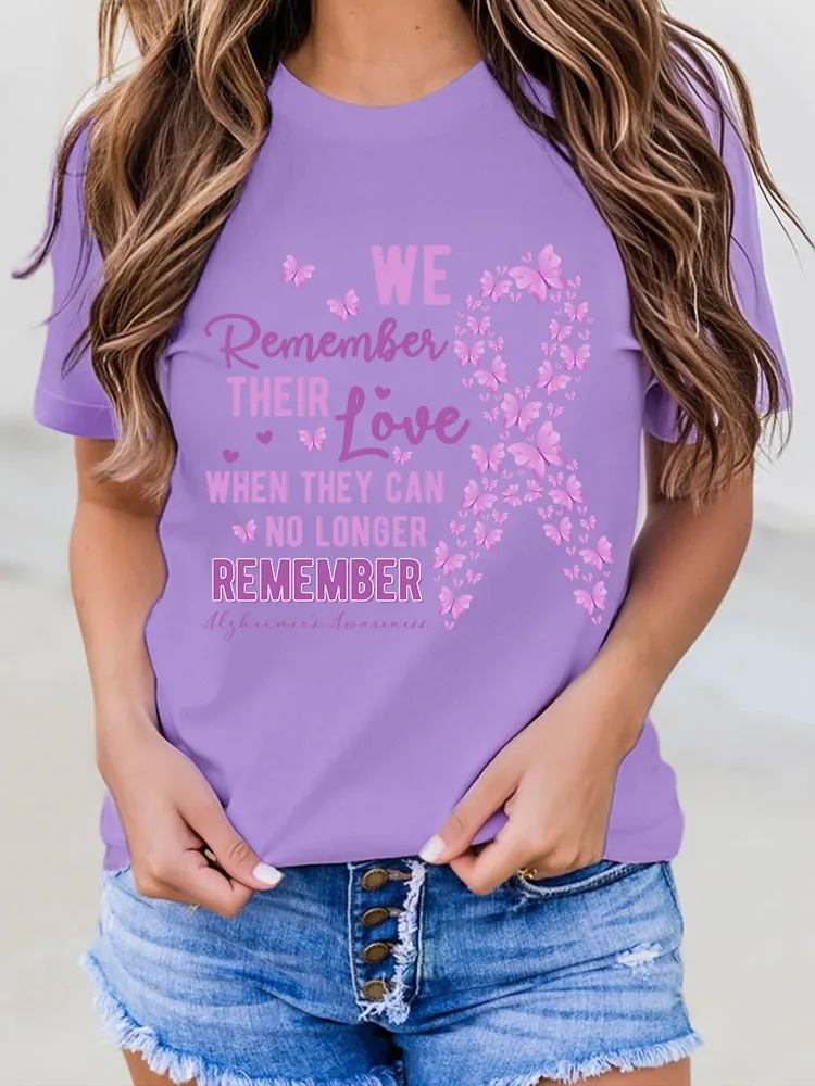 Women'S We Remember Their Love When They Can No Longer Remember Alzheimer'S Awareness Round-Neck T-Shirt
