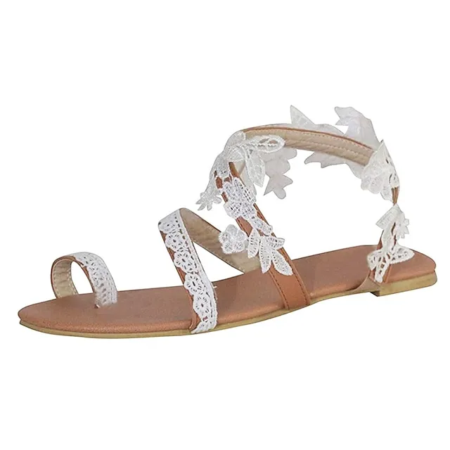 Women's Wedding Shoes Sandals Boho Bohemia Beach Flat Sandals Plus Size Wedding Daily Beach Wedding Flats Wedding Sandals Bridal Shoes Summer Flower Flat Heel Open Toe Cute Elegant Classic Lace PU