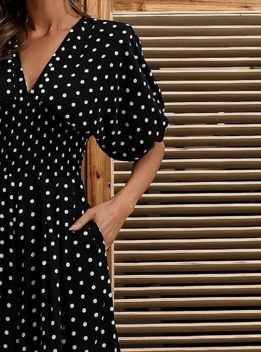 Polka Dot Shirred Waist Jumpsuits
