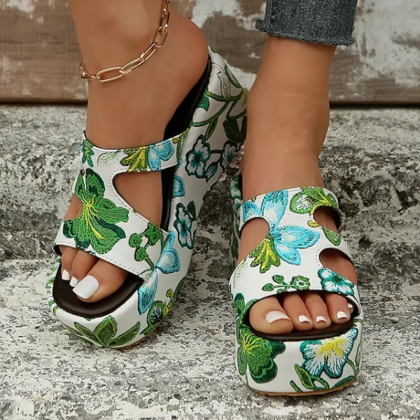 Women's Sandals Slippers Wedge Sandals Platform Sandals Plus Size Daily Beach Summer Platform Wedge Heel Open Toe Vintage Casual Faux Leather Loafer Color Block Black / White Snake pattern Black