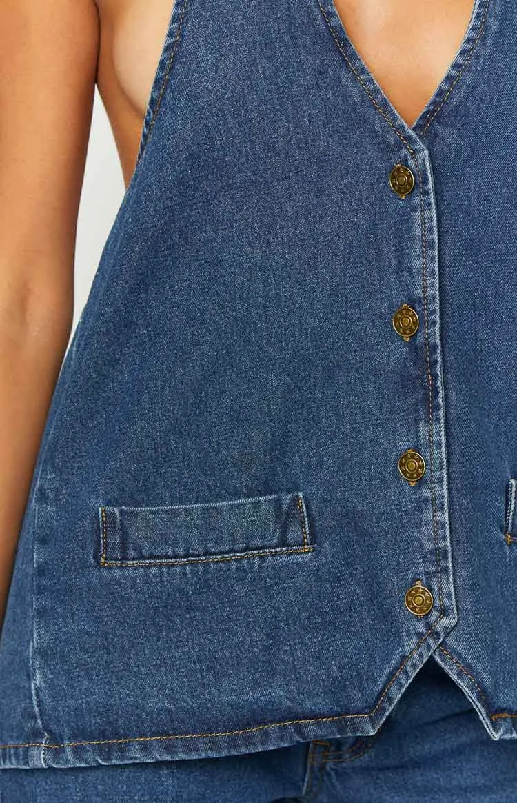 Sleeveless Dark Denim Vest