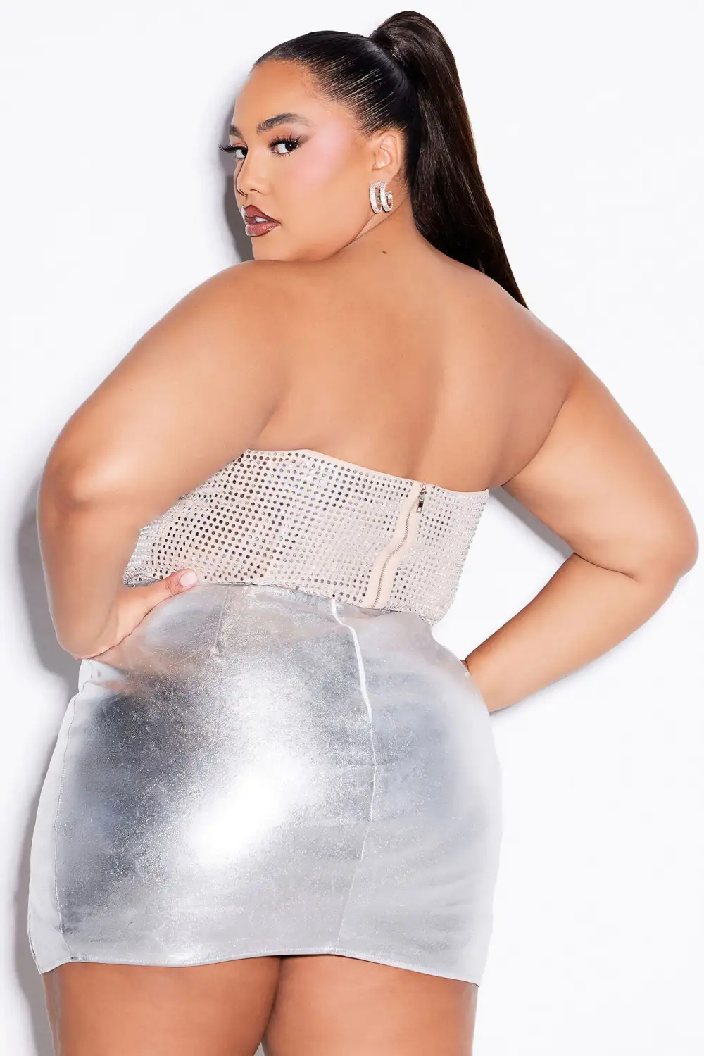 Rayna Rhinestone Mesh Corset Top - Nude