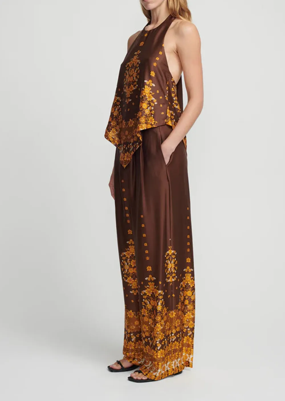 Brown Halter Neck Printed Top