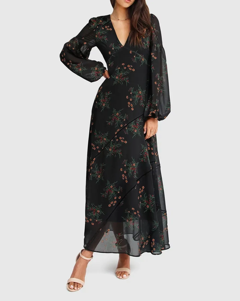Chiffon Print Long Sleeve Maxi Dress