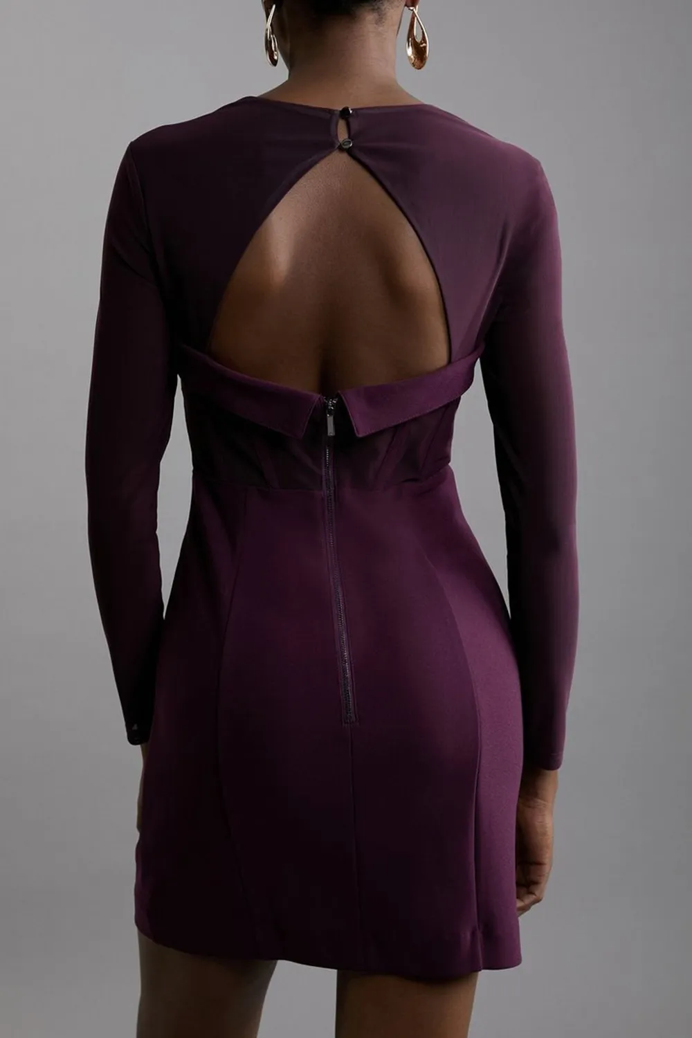Scuba Crepe And Power Mesh Corset Detail Mini Dress