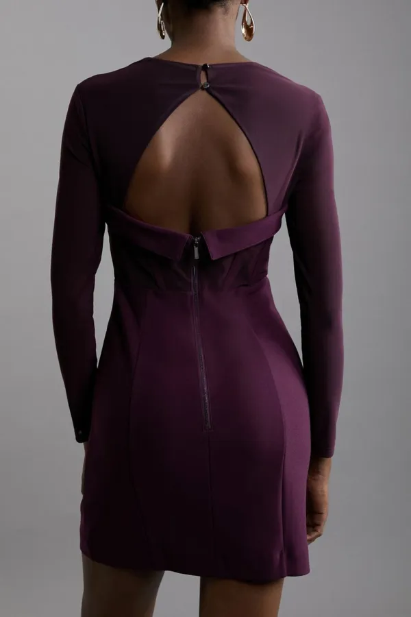 Scuba Crepe And Power Mesh Corset Detail Mini Dress