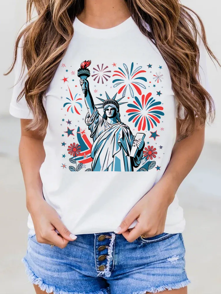 USA Print Round-Neck Short-Sleeved T-Shirt