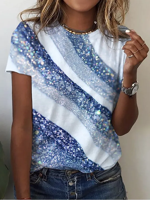 Women's T shirt Tee Yellow Pink Blue Graphic Print Short Sleeve Daily Weekend Basic Round Neck Regular Fit Painting