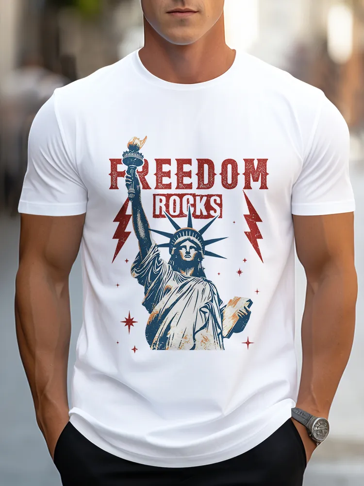 Man'S Freedom Rocks Round-Neck Short-Sleeved T-Shirt