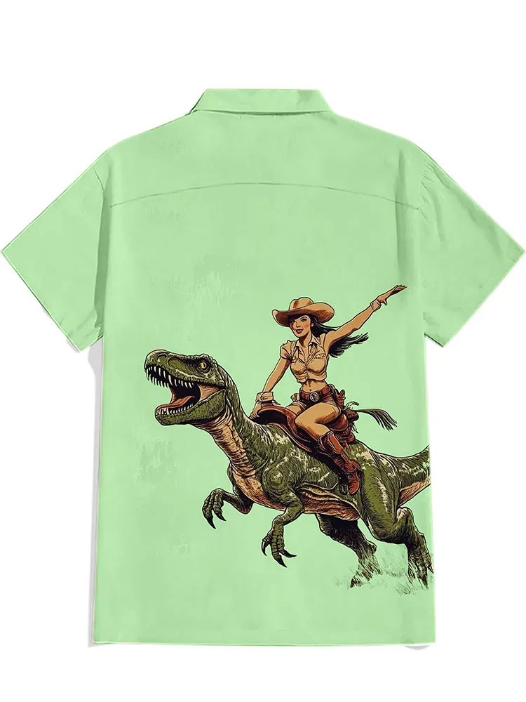 A Cowgirl Riding A Dinosaur Shirt