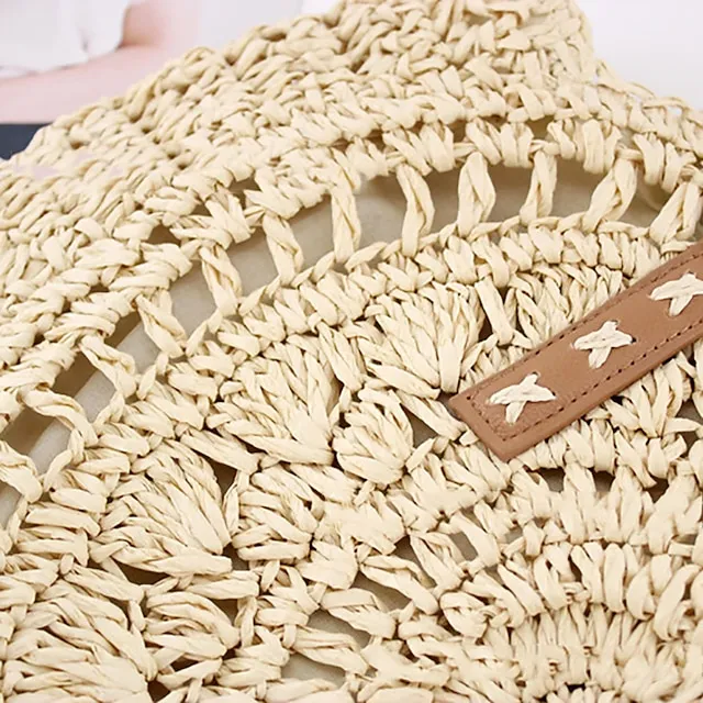 Women's Tote Straw Bag Straw Daily Holiday Solid Color Bohemian Style Brown Beige