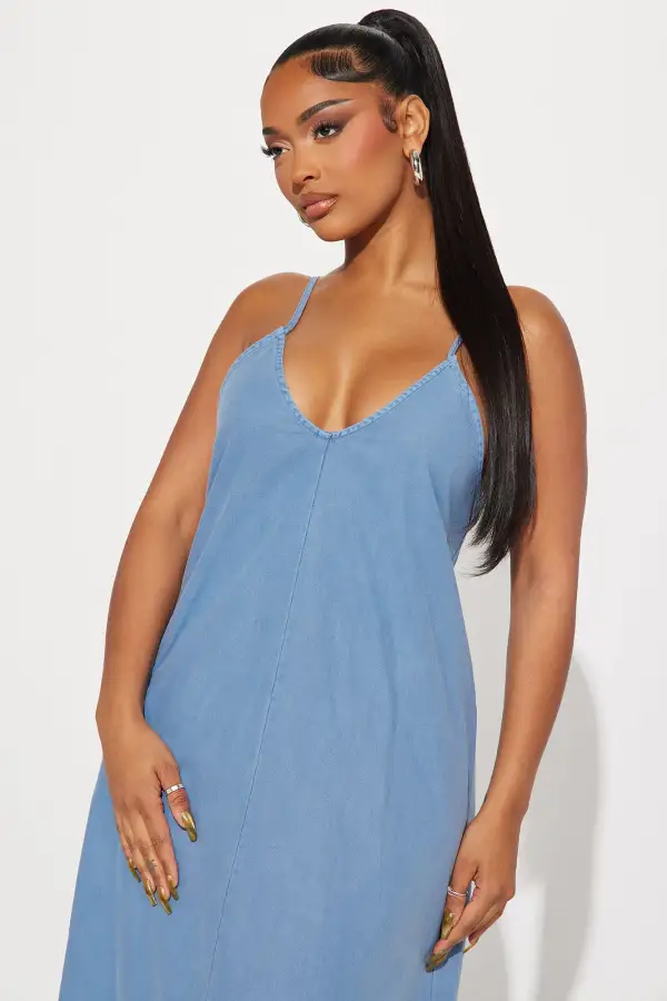 Brandi Denim Maxi Dress - Blue