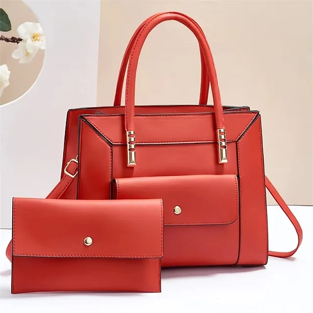 Men's Women's Handbag Bag Set Shoulder Bag PU Leather Office Holiday Zipper Large Capacity Waterproof Breathable Solid Color Black Yellow Pink