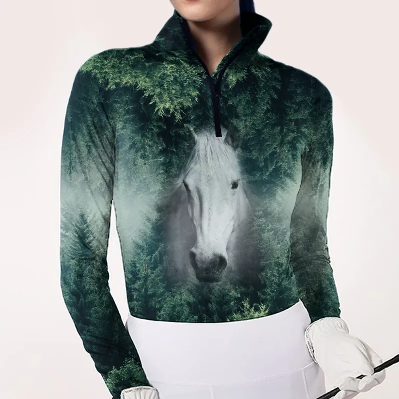 Women's Riding Style Horse Print Long Sleeve Casual Shirt