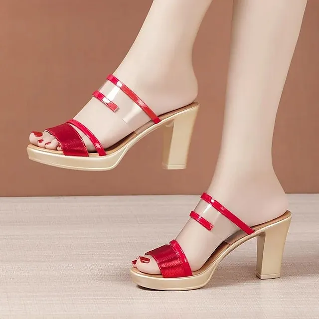 Women's Sandals Block Heel Sandals Sexy Shoes Clear Shoes Party Daily Club Summer High Heel Open Toe Sexy Casual Minimalism Faux Leather Loafer Solid Color Black Gold