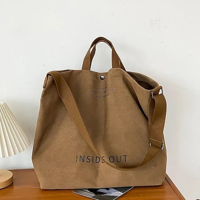 Casual Large-capacity Fashion Shoulder Bag Alphabet Print Zipper Trendy Handbag With Adjustable Strap Women Canvas Shoulder Bag Fashion Big Tote Khaki Black Green