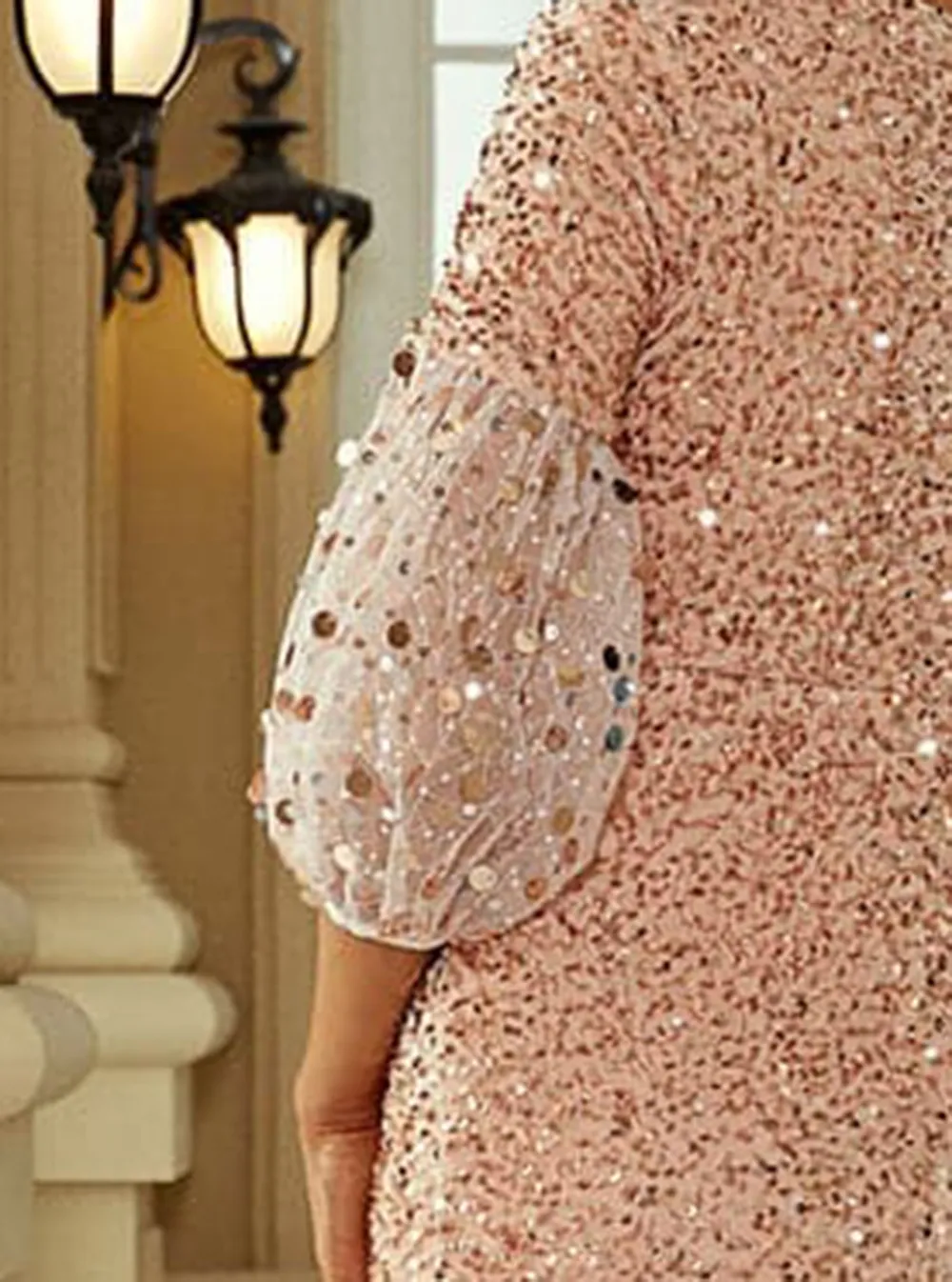 Lantern Sleeve Sequin Prom Dress